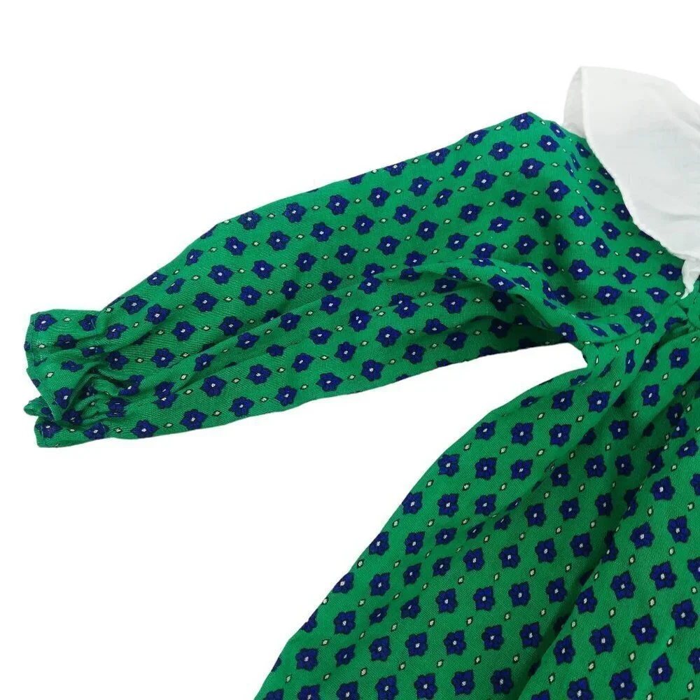 Vintage Sears Ruffle Collar Prairie Dress Size 20lbs 6-9 months Bow Floral Green